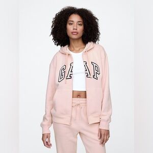 GAP Factory Women's Relaxed Gap Logo Zip Hoodie Misty Pink Rose Size L